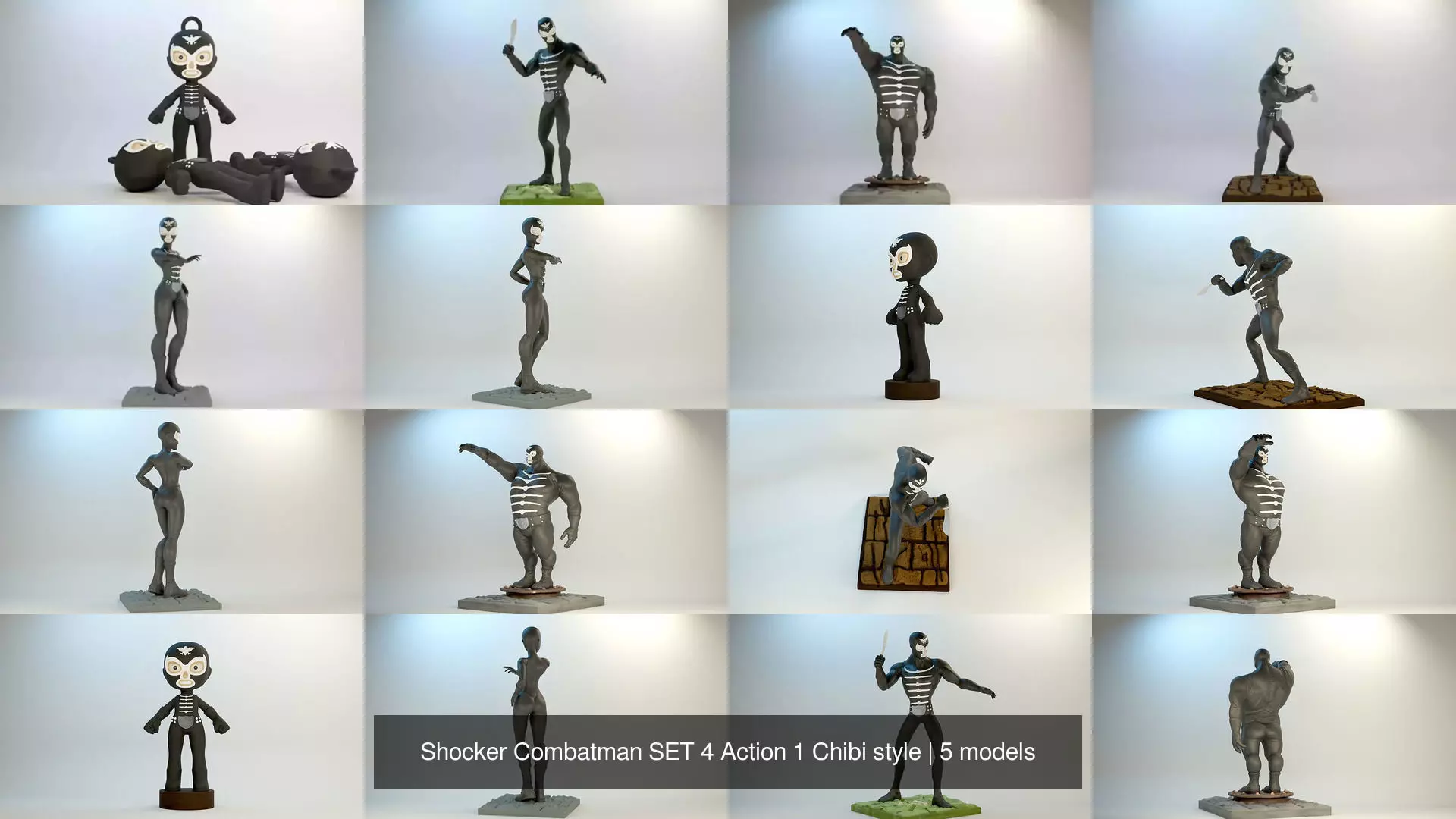 Shocker Combatman SET 4 Action 1 Chibi style 3D Model Collection_1