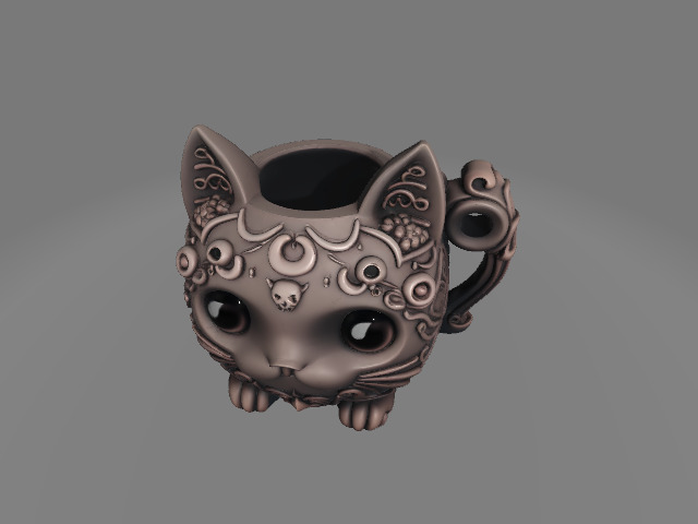 Gothic Cat Mug with Crescent and Skulls 3D print model_4
