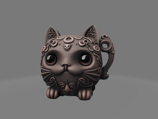 Gothic Cat Mug with Crescent and Skulls 3D print model_1