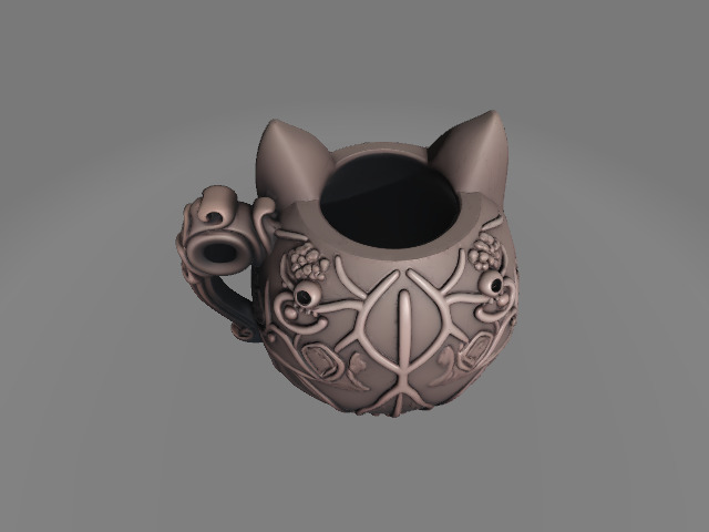 Gothic Cat Mug with Crescent and Skulls 3D print model_3