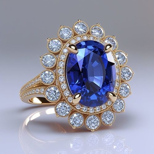 Royal Midnight Sapphire Ring  Luxury Oval Engagement Ring 3D print model