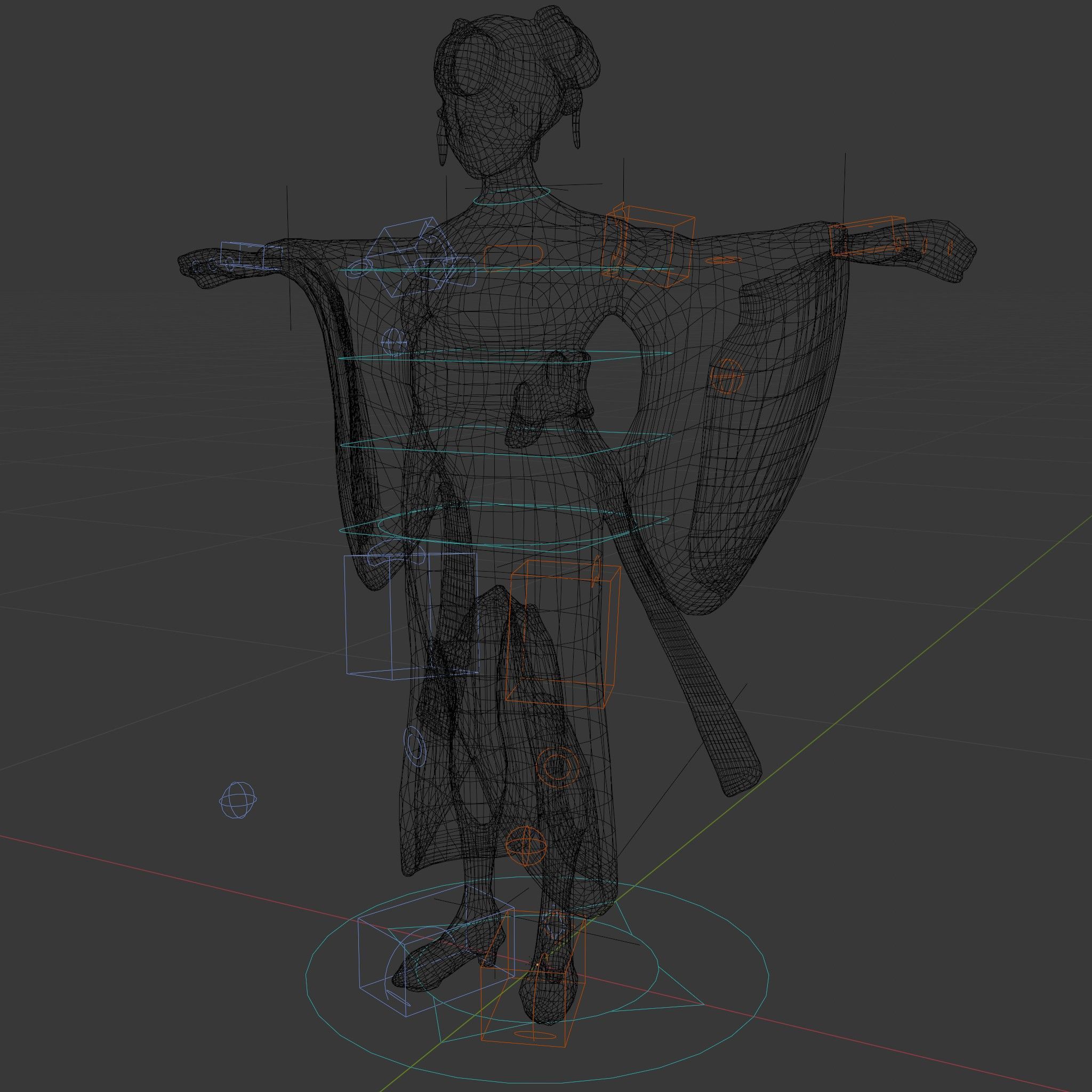 Elegant Kimono Female Character Rigged and Animated Low-poly 3D model_5