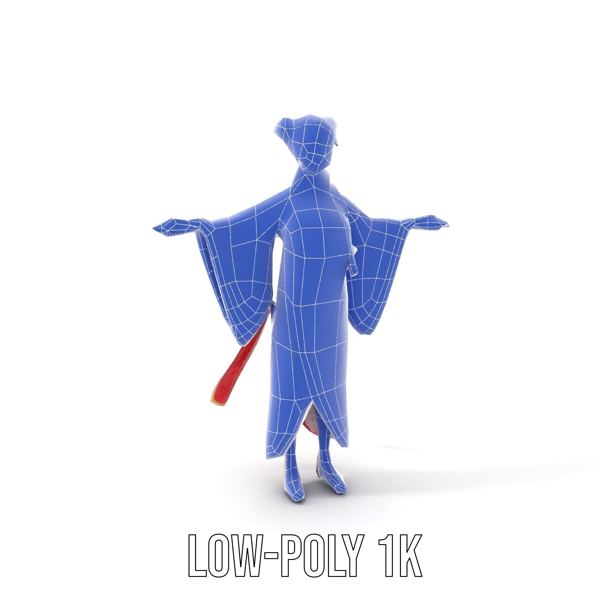 Elegant Kimono Female Character Rigged and Animated Low-poly 3D model_24