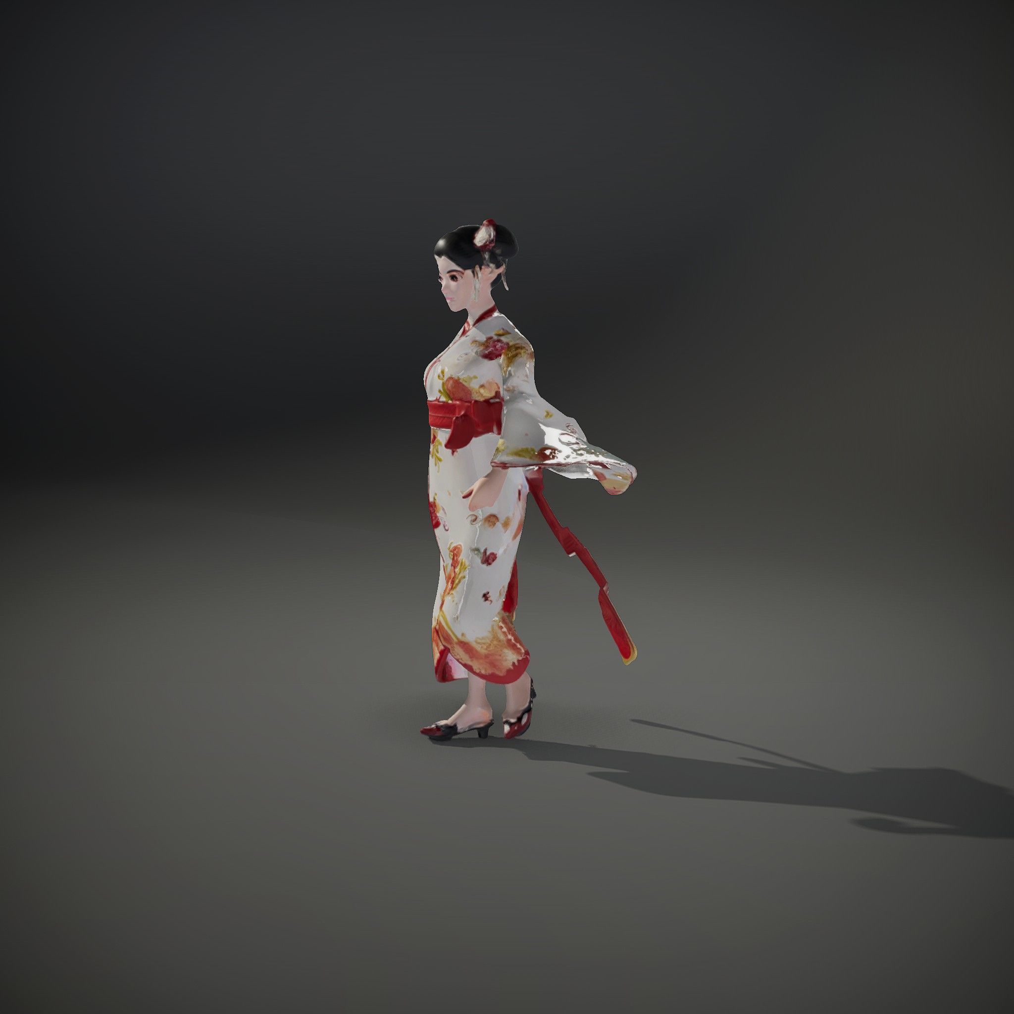 Elegant Kimono Female Character Rigged and Animated Low-poly 3D model_36
