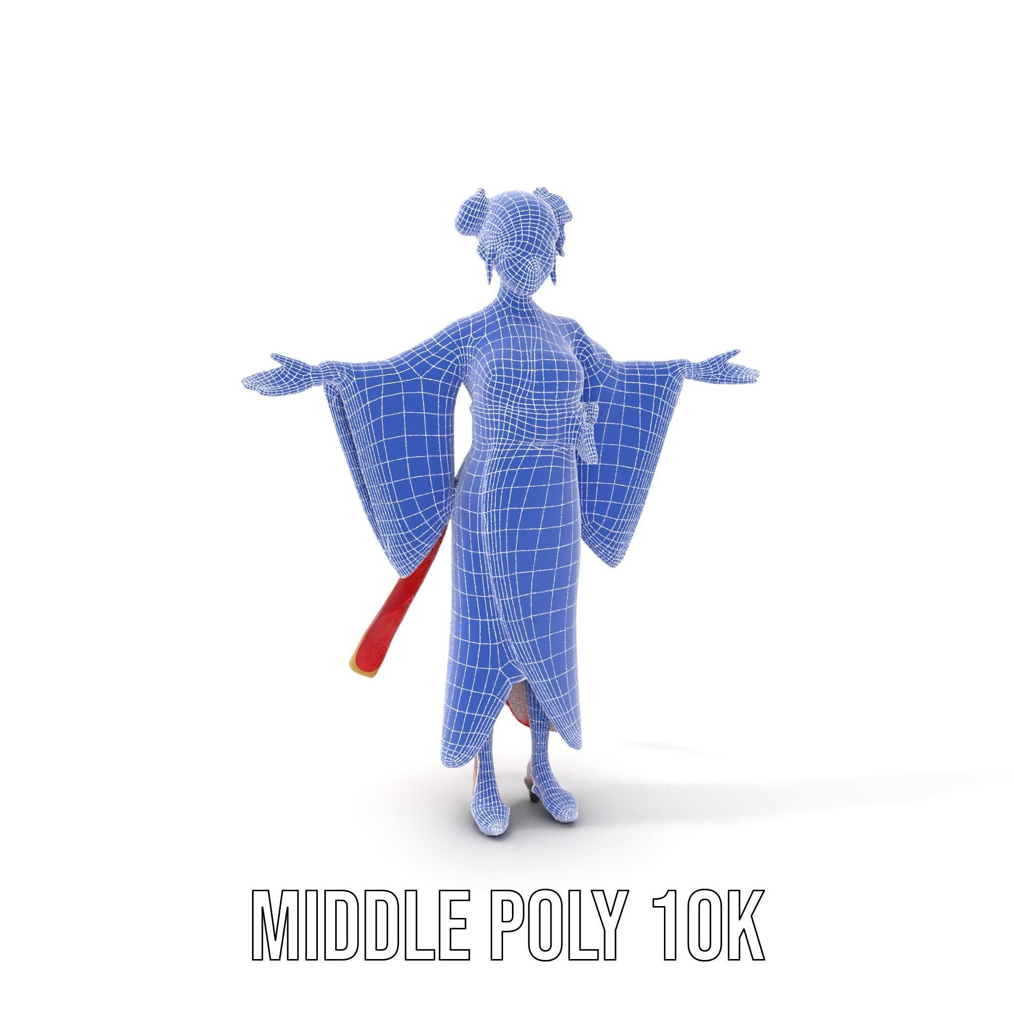 Elegant Kimono Female Character Rigged and Animated Low-poly 3D model_26