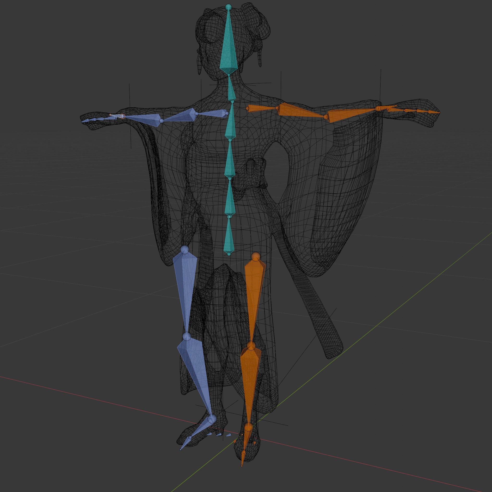 Elegant Kimono Female Character Rigged and Animated Low-poly 3D model_6