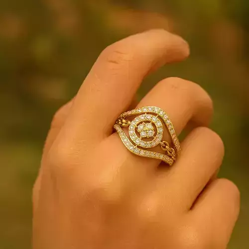 Gold Chain Link Halo Diamond Ring for Women 3D print model