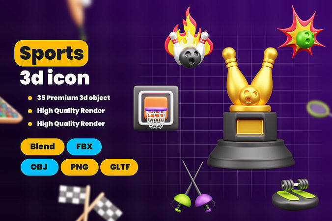 Sports Equipments 3d Icon Pack 3D model
