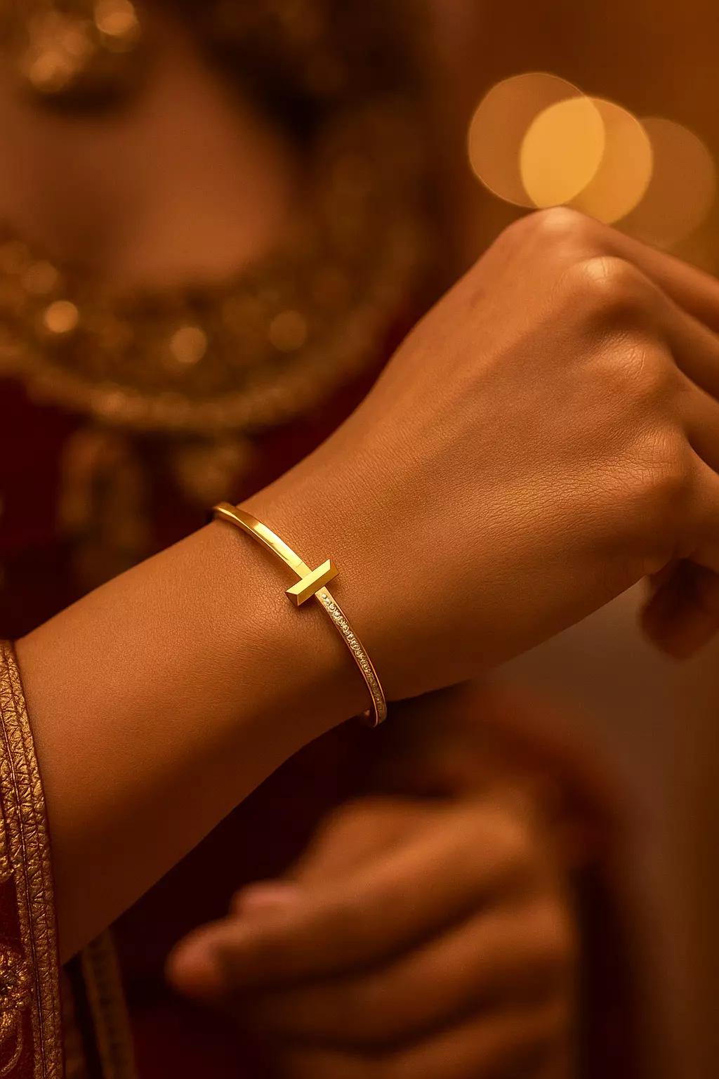 Minimalist Gold Bangle Bracelet with T 3D print model_0