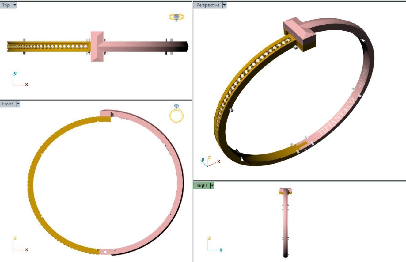 Minimalist Gold Bangle Bracelet with T 3D print model_3