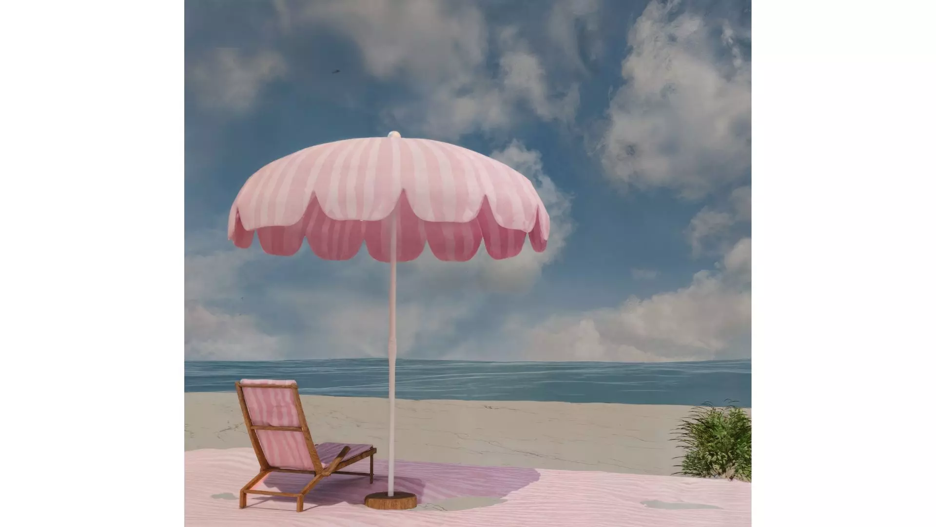 beach chair and umbrella 3D model_0