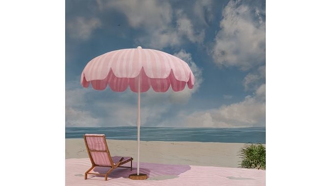 beach chair and umbrella 3D model