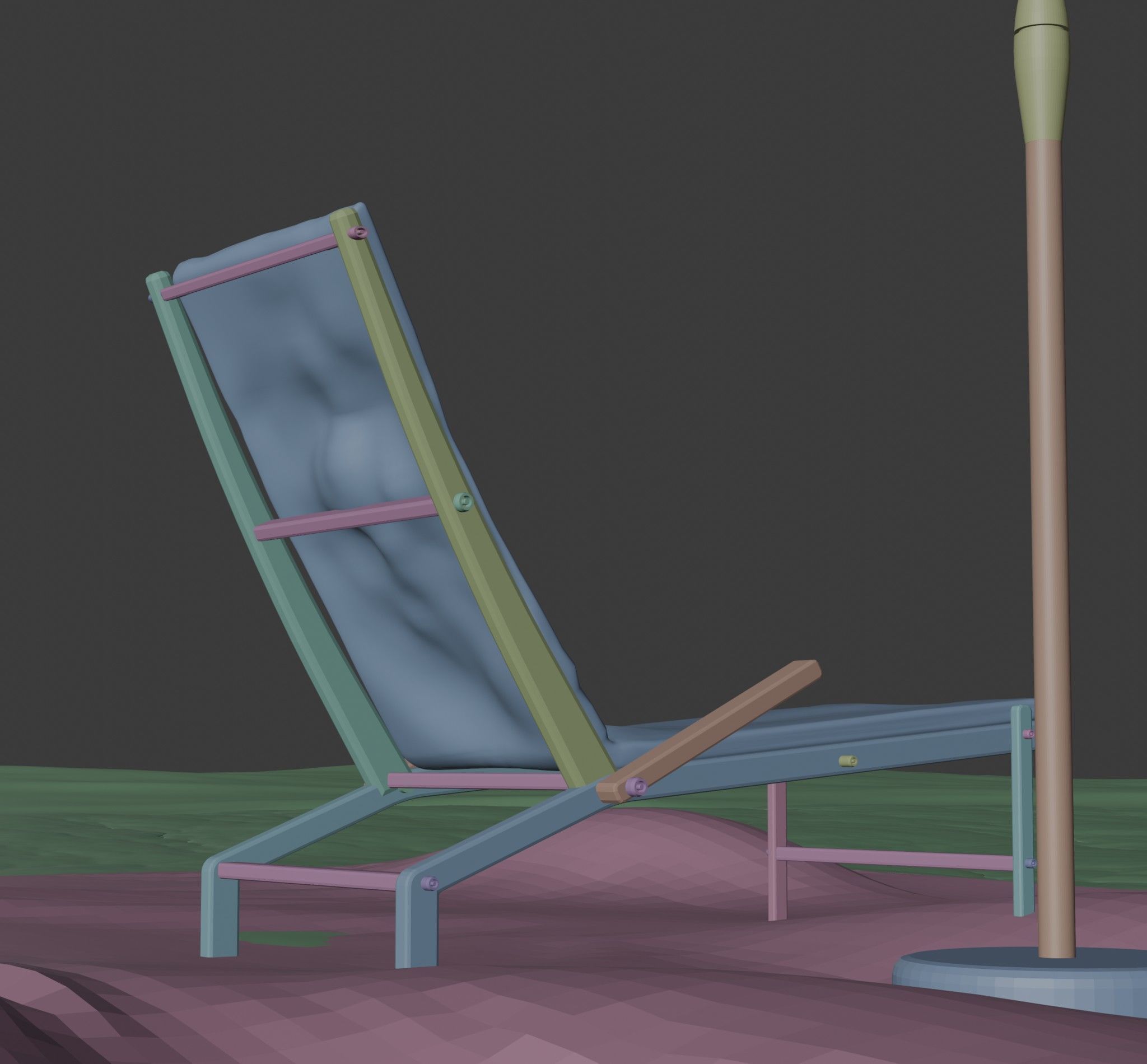 beach chair and umbrella 3D model_5