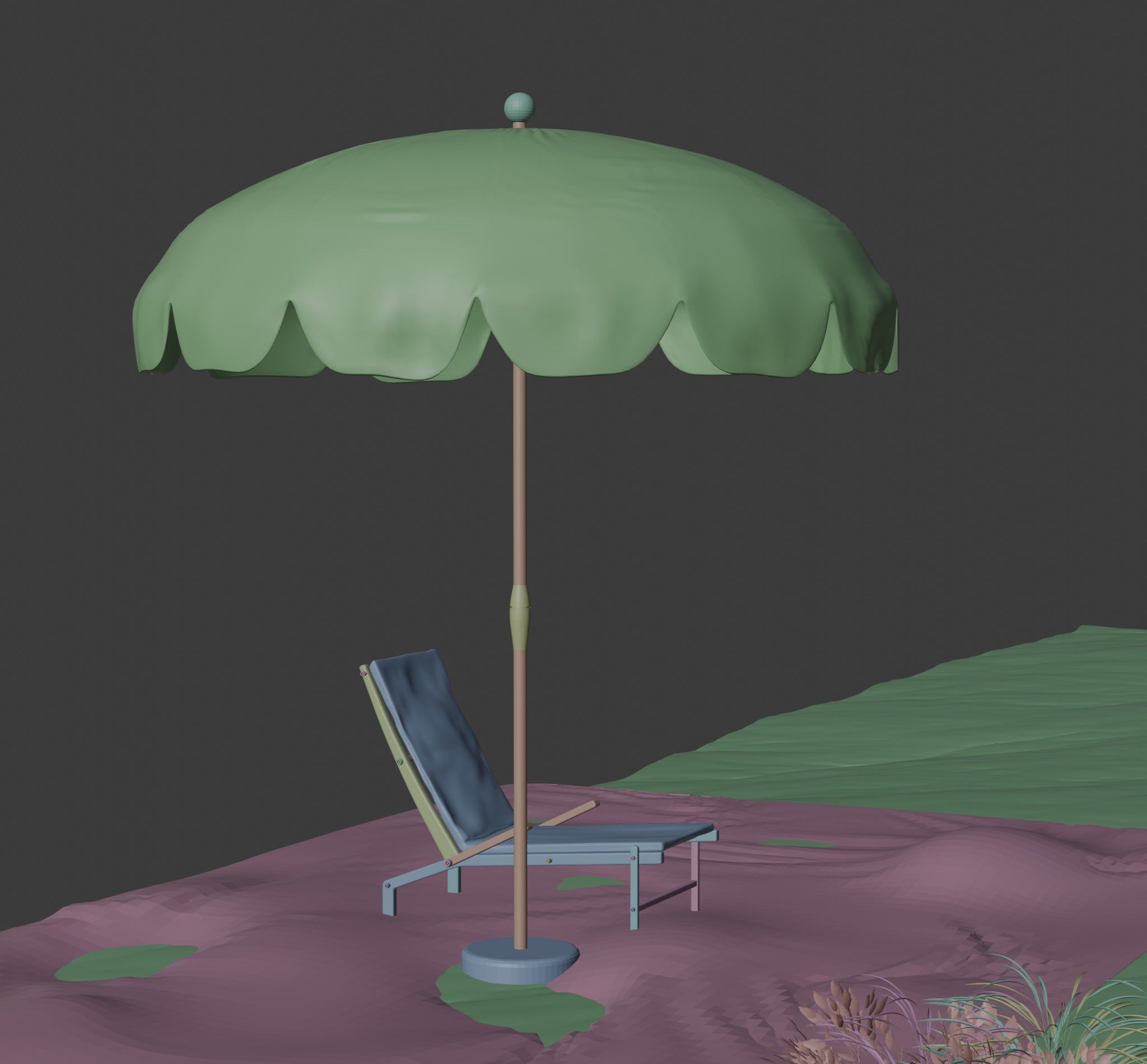 beach chair and umbrella 3D model_10