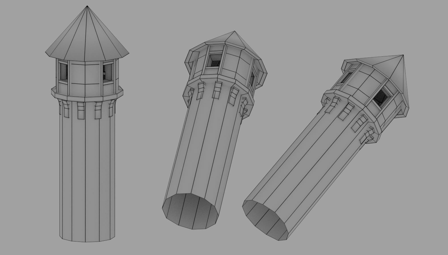 Medieval Tower Wall Low-poly 3D model_1