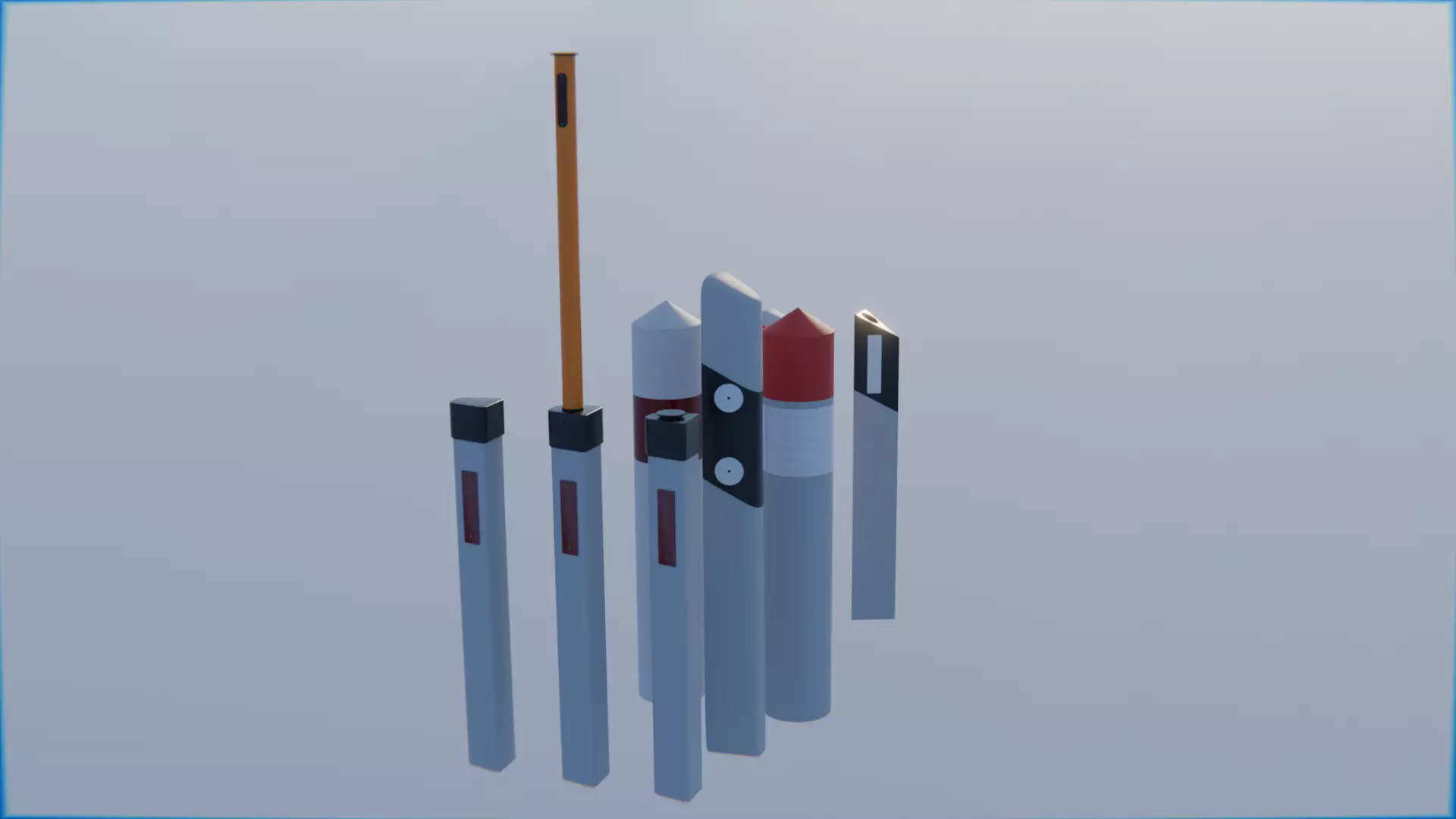 Bollards and Road Delineator Posts from different countries 3D model_0