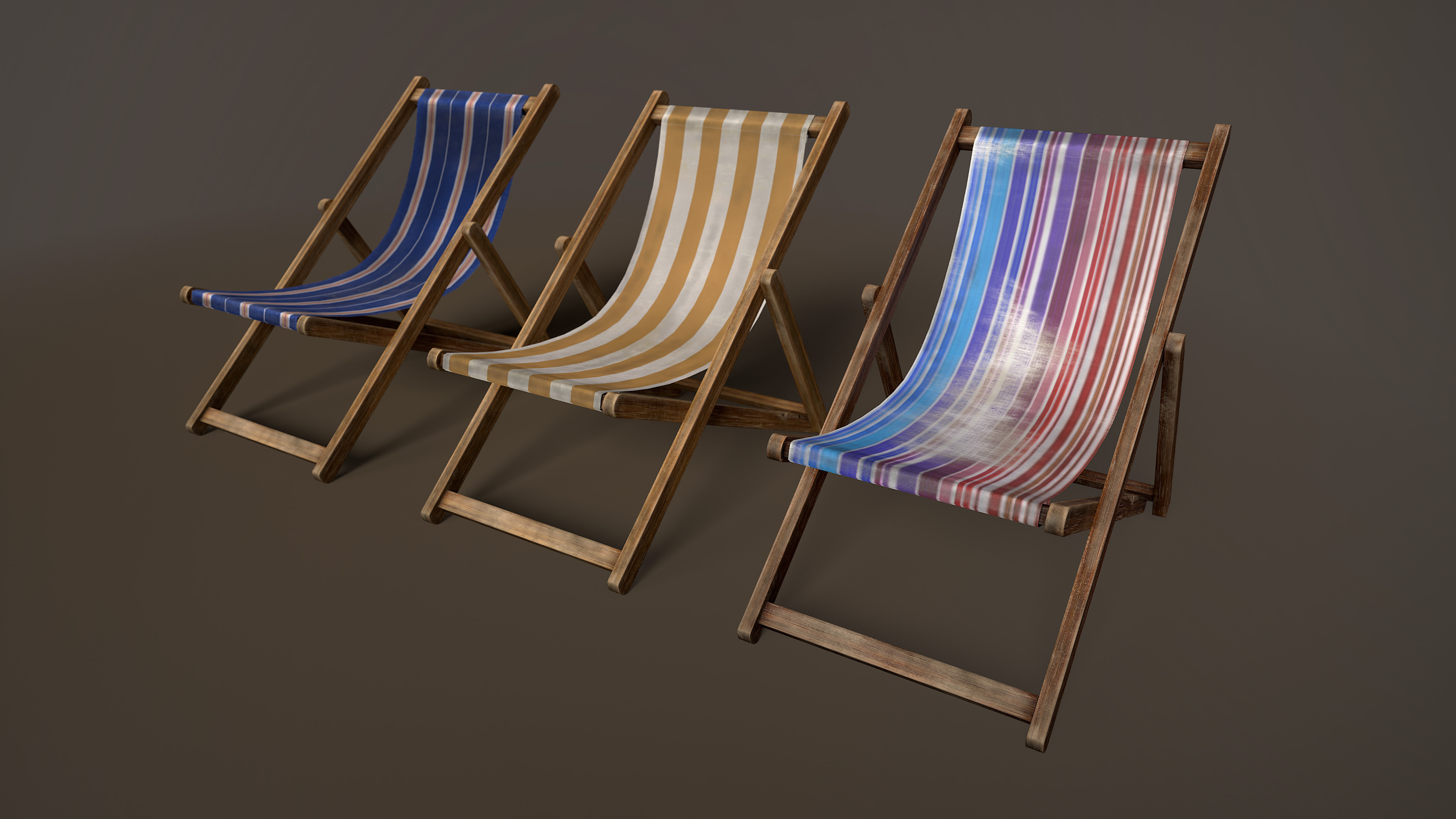 Wooden Beach Sunbed 3 Colors Low-poly 3D model_5