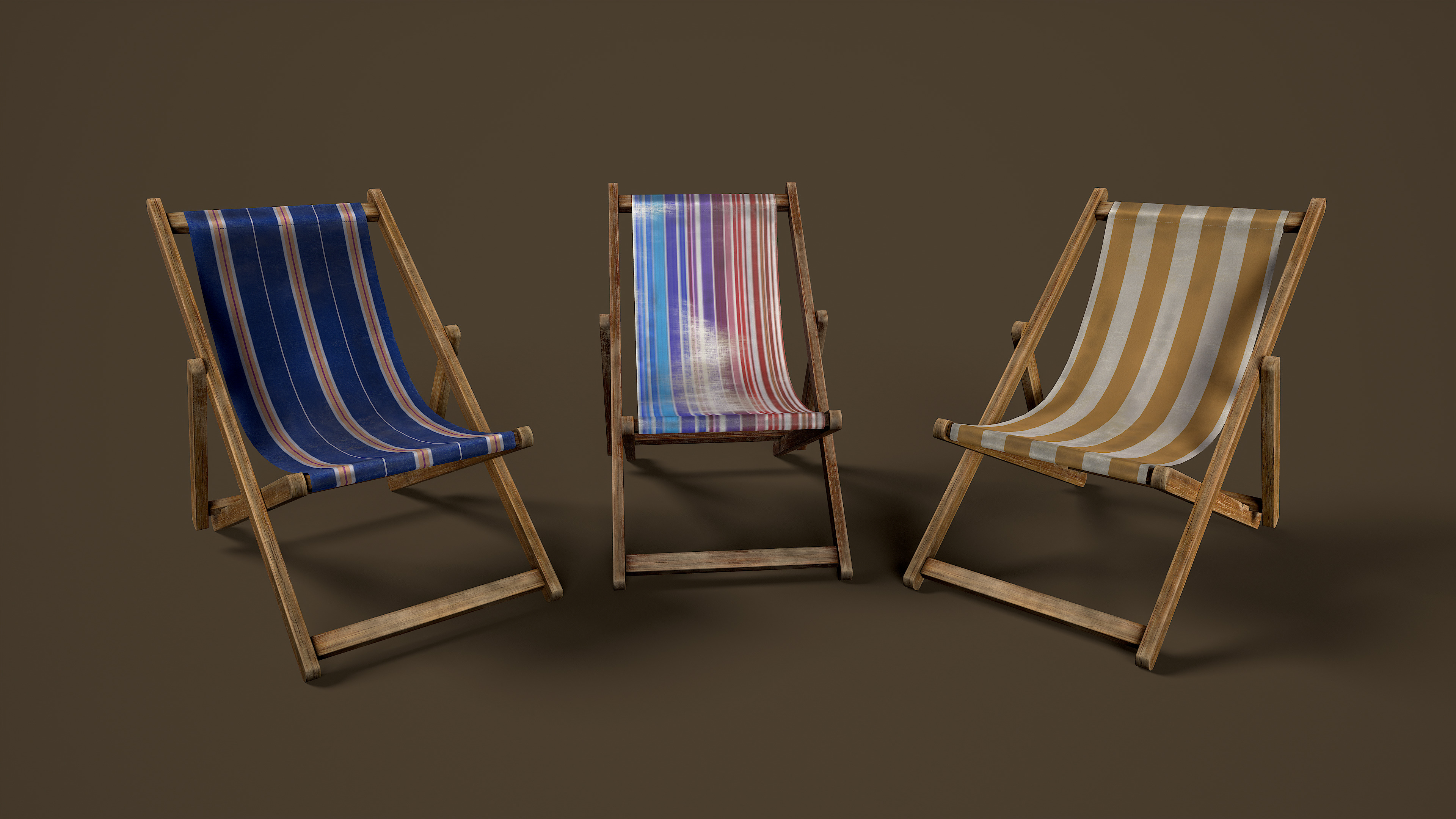 Wooden Beach Sunbed 3 Colors Low-poly 3D model_2