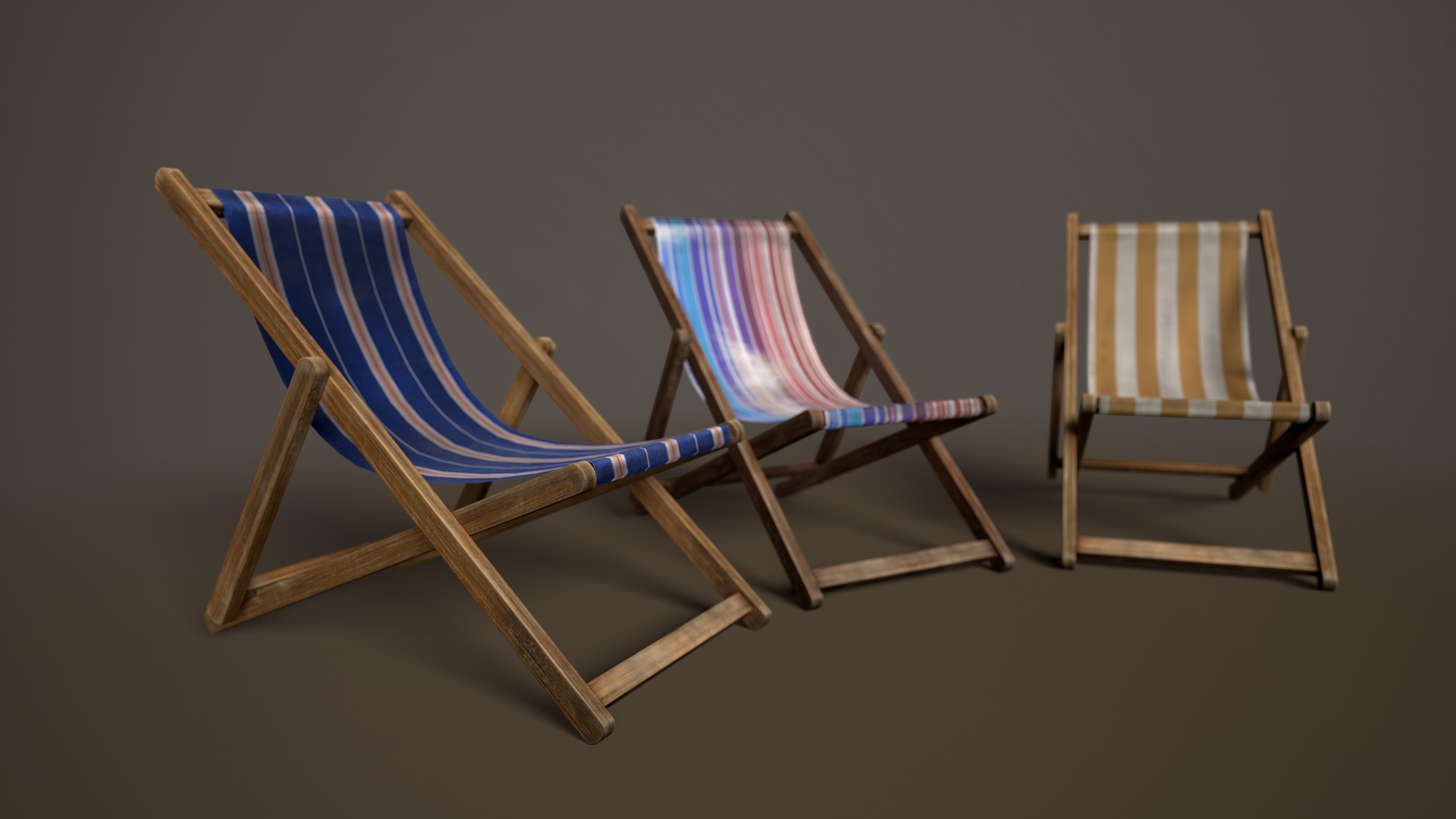 Wooden Beach Sunbed 3 Colors Low-poly 3D model_4