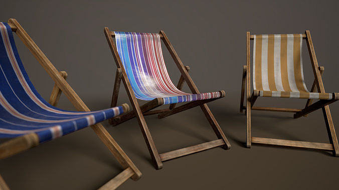 Wooden Beach Sunbed 3 Colors Low-poly 3D model