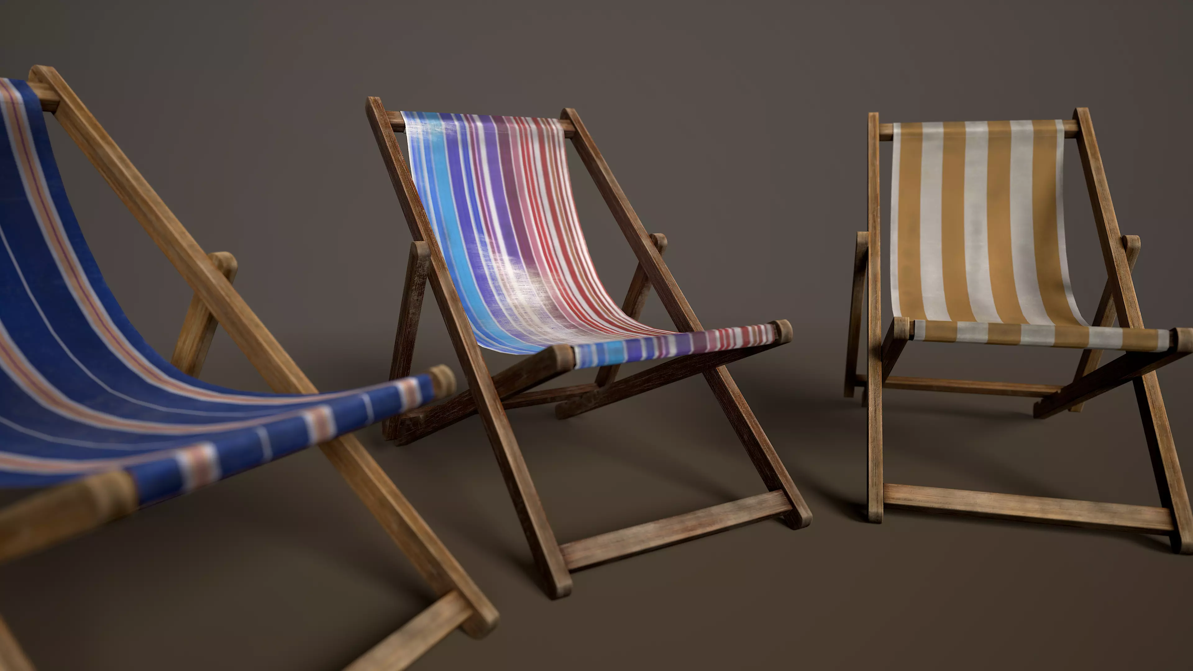 Wooden Beach Sunbed 3 Colors Low-poly 3D model_0