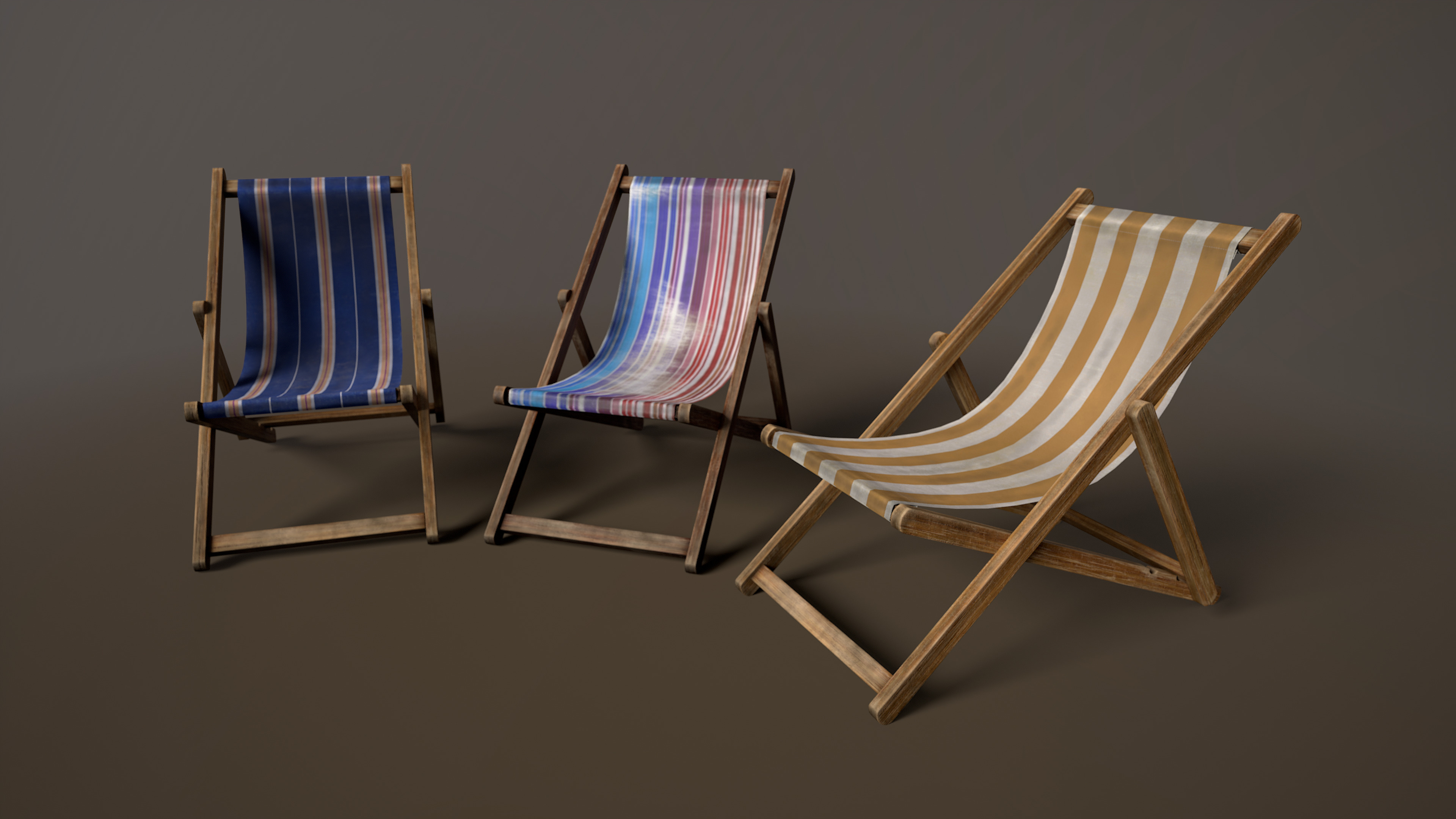 Wooden Beach Sunbed 3 Colors Low-poly 3D model_3
