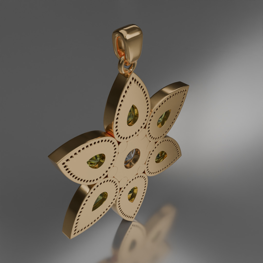 jewelry pendant Verdeluna Etoile with peridots 3D model 3D model_9