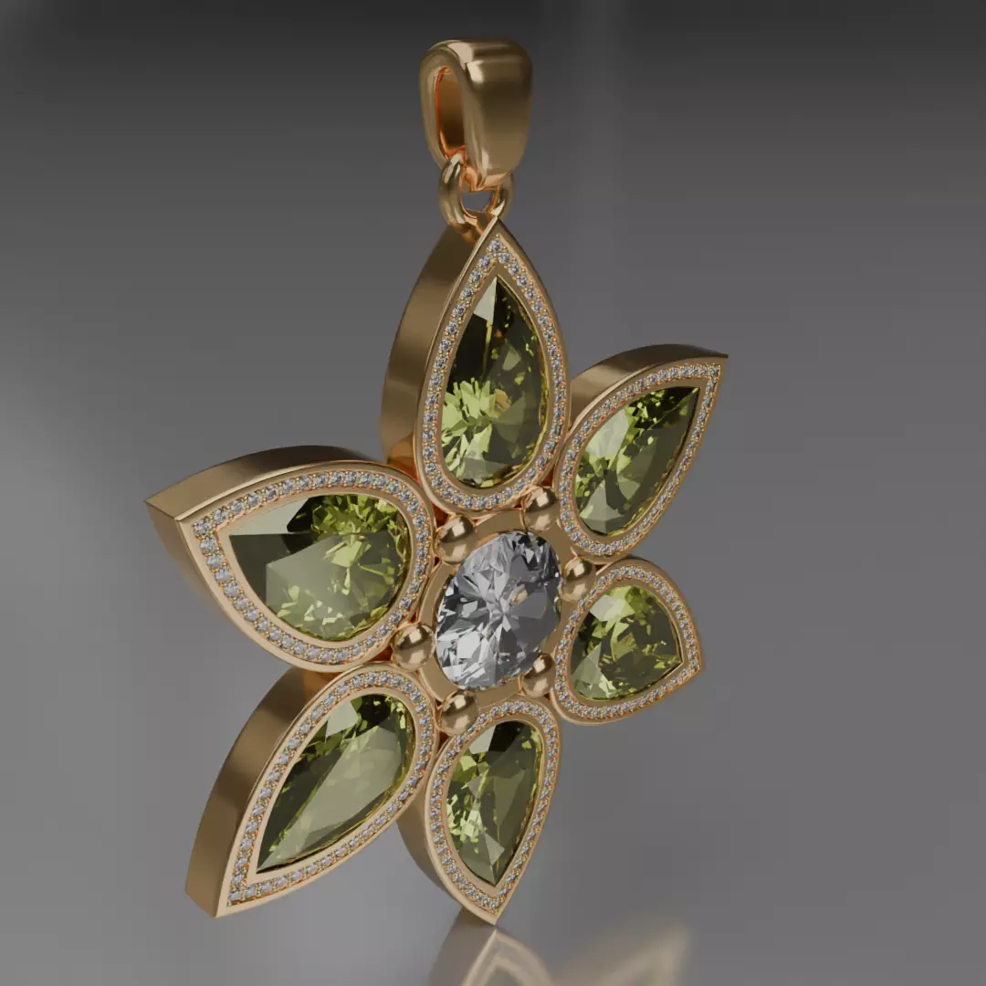 jewelry pendant Verdeluna Etoile with peridots 3D model 3D model_0