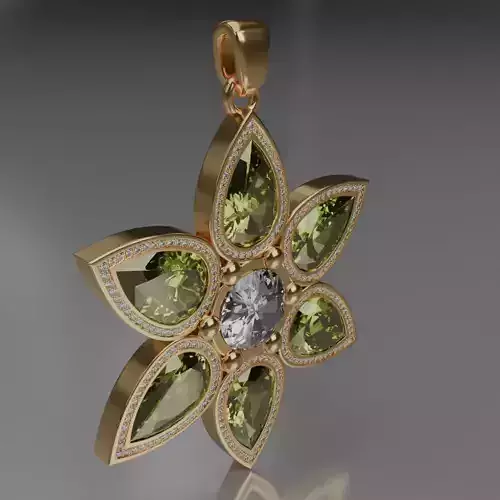 jewelry pendant Verdeluna Etoile with peridots 3D model