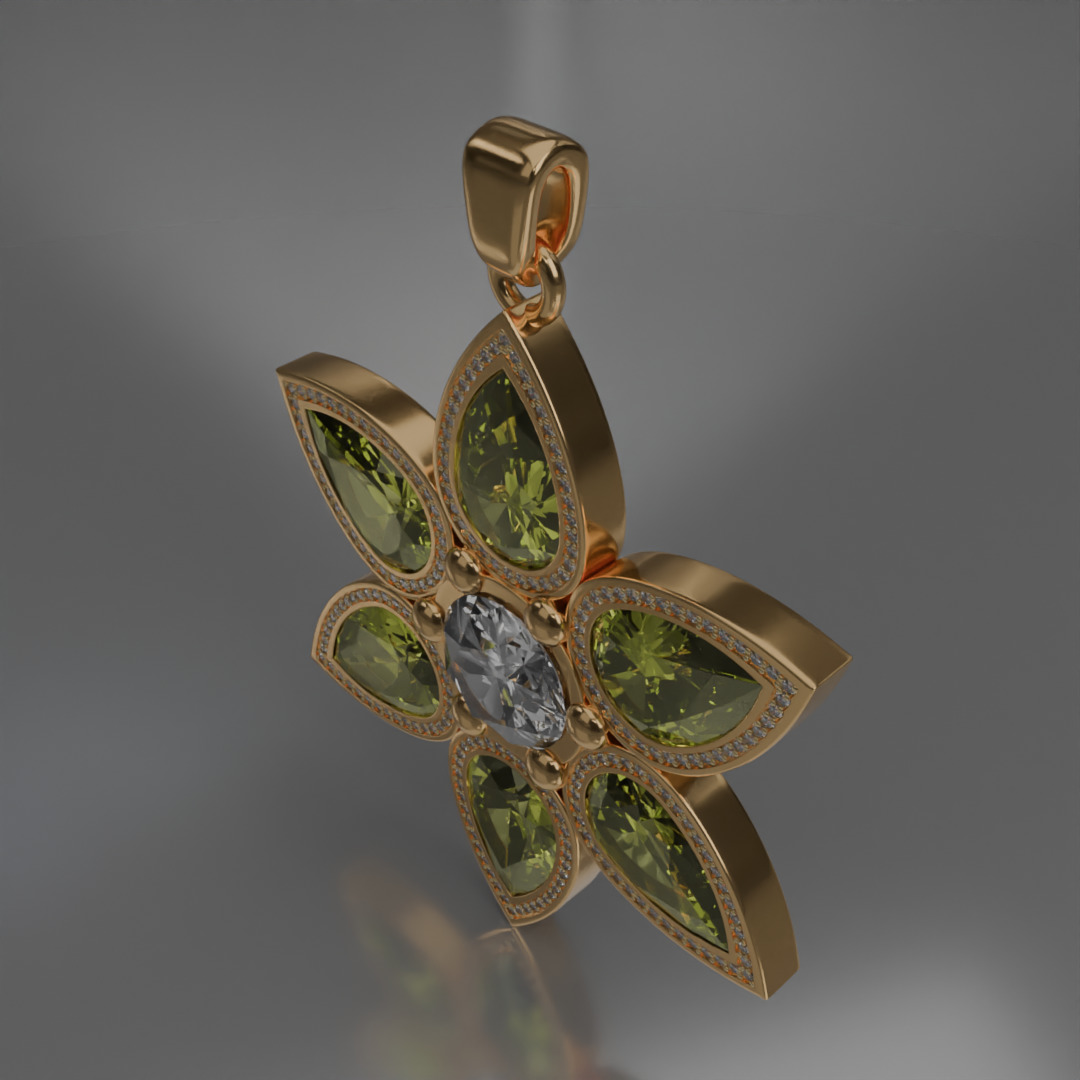 jewelry pendant Verdeluna Etoile with peridots 3D model 3D model_8