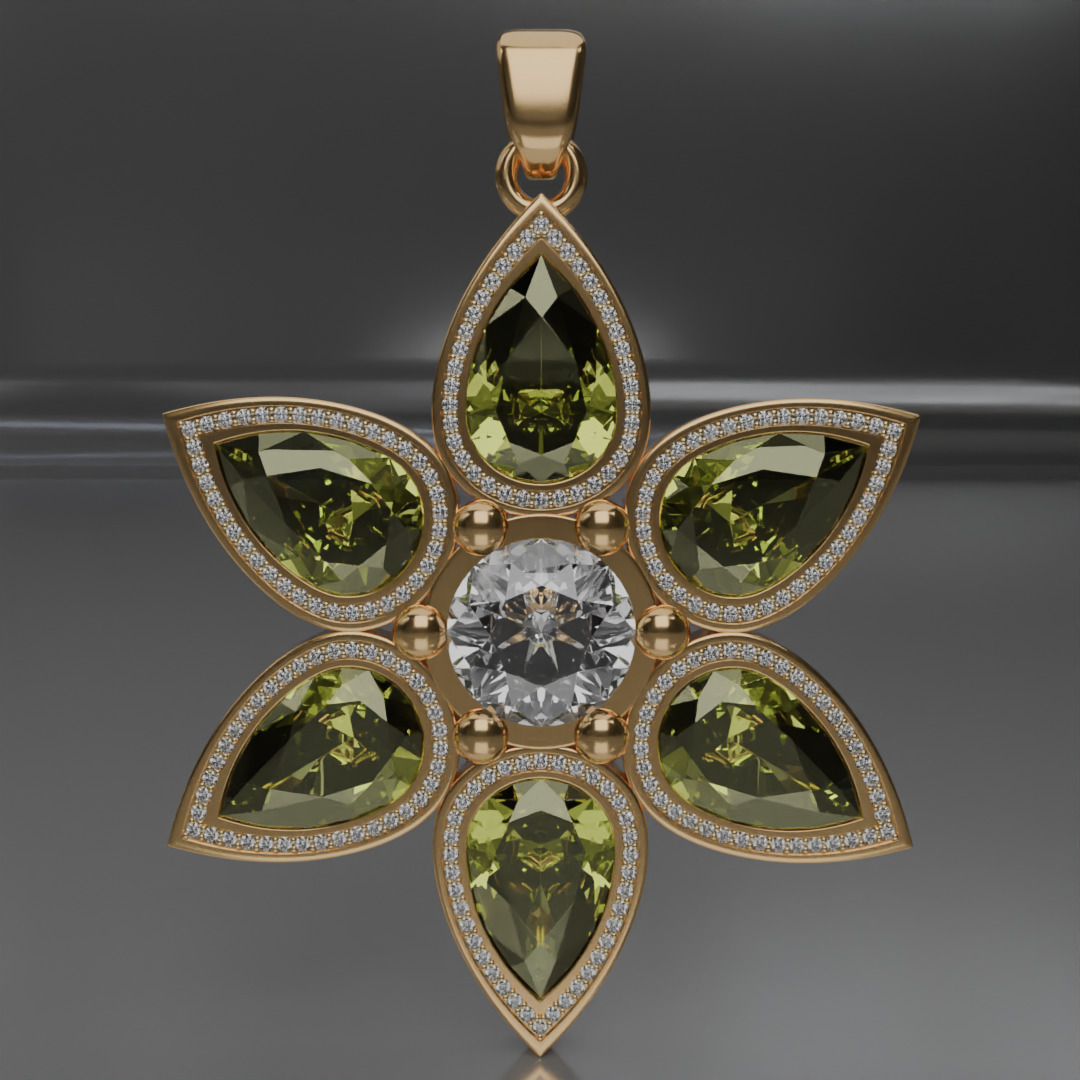 jewelry pendant Verdeluna Etoile with peridots 3D model 3D model_1