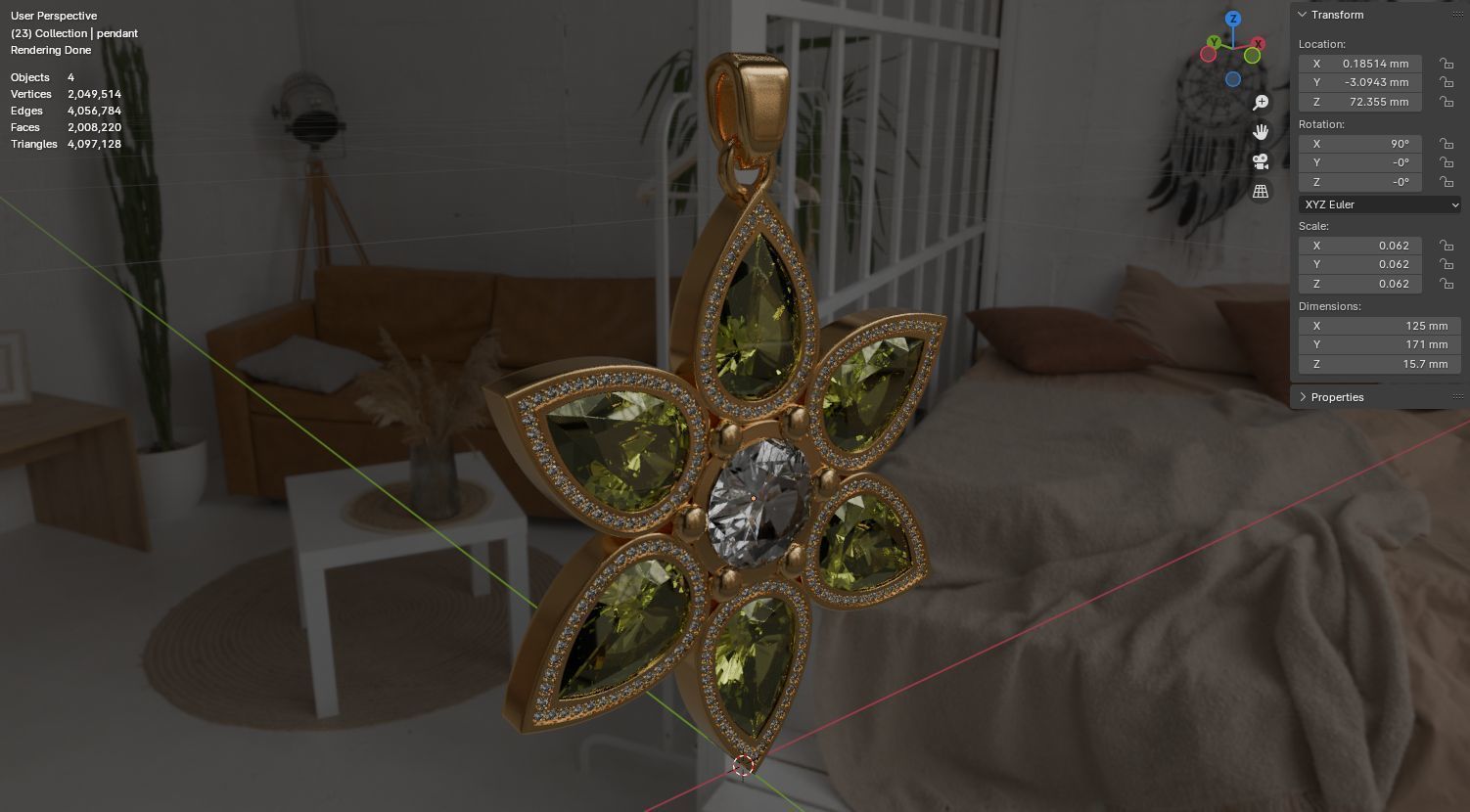 jewelry pendant Verdeluna Etoile with peridots 3D model 3D model_22