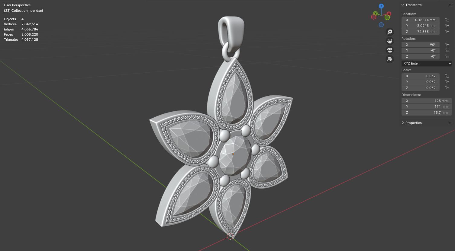 jewelry pendant Verdeluna Etoile with peridots 3D model 3D model_20