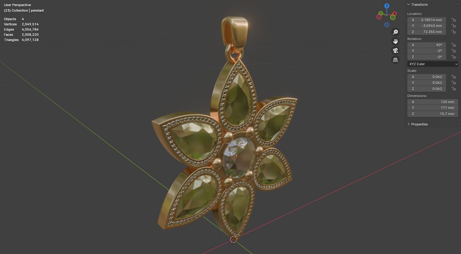 jewelry pendant Verdeluna Etoile with peridots 3D model 3D model_21
