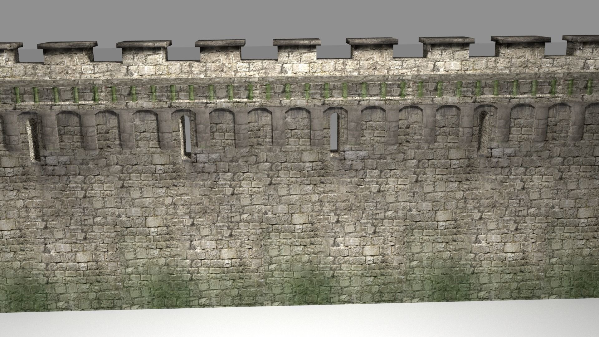 Medieval Wall Low-poly 3D model_1