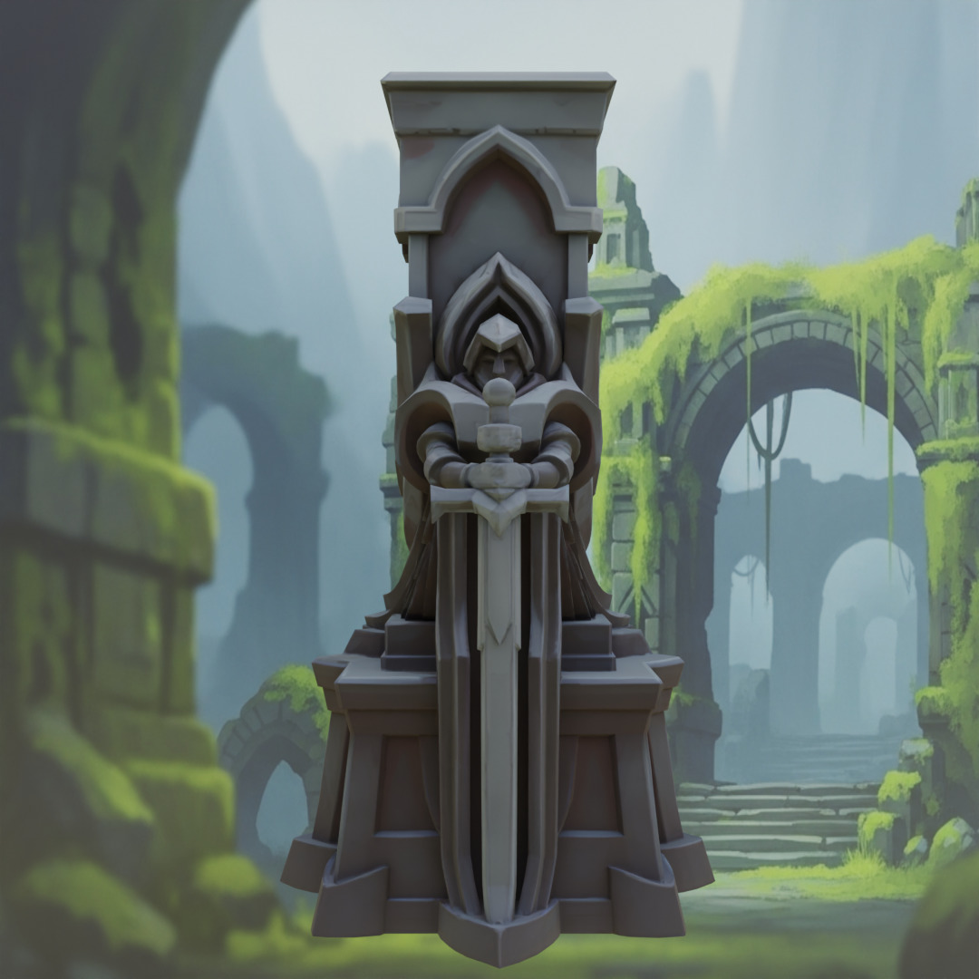 Stylized Fantasy Guardian Stone Statue Pillar Low-poly 3D model_5