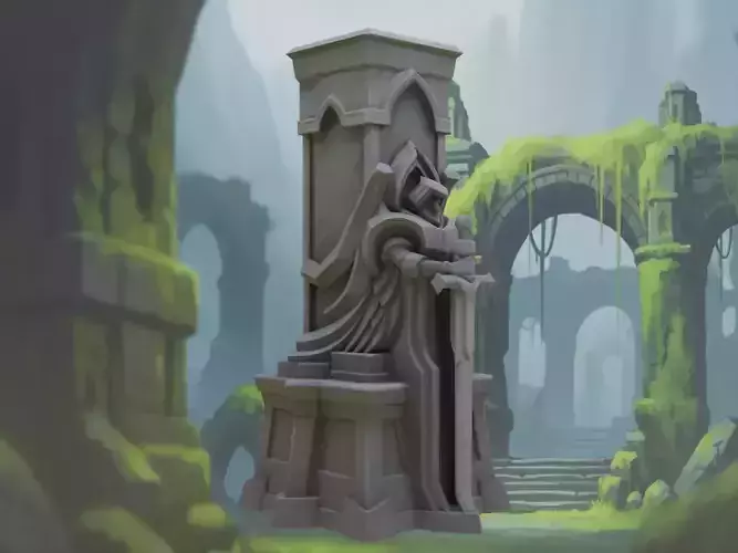 Stylized Fantasy Guardian Stone Statue Pillar Low-poly 3D model