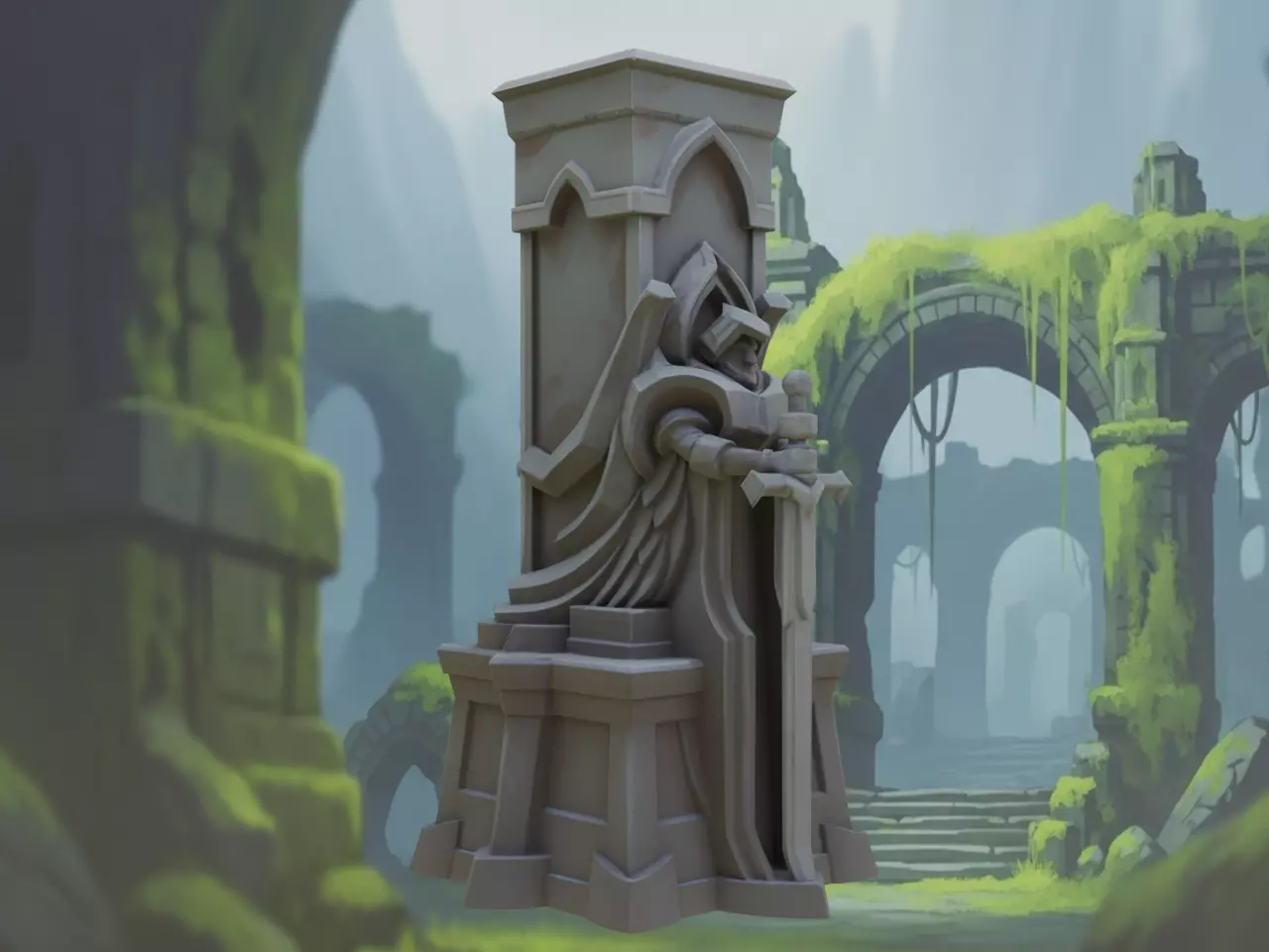 Stylized Fantasy Guardian Stone Statue Pillar Low-poly 3D model_0