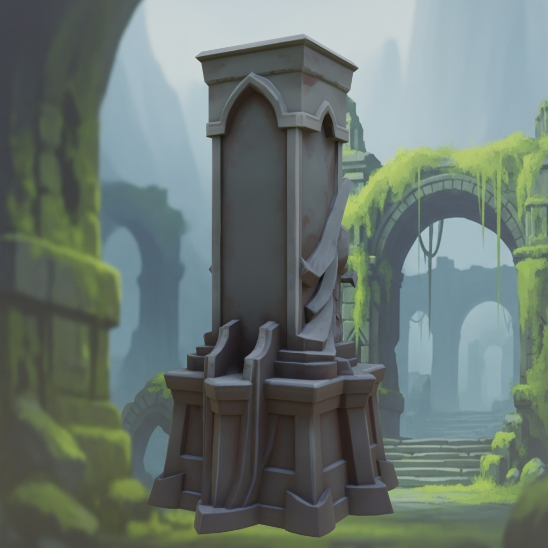 Stylized Fantasy Guardian Stone Statue Pillar Low-poly 3D model_12