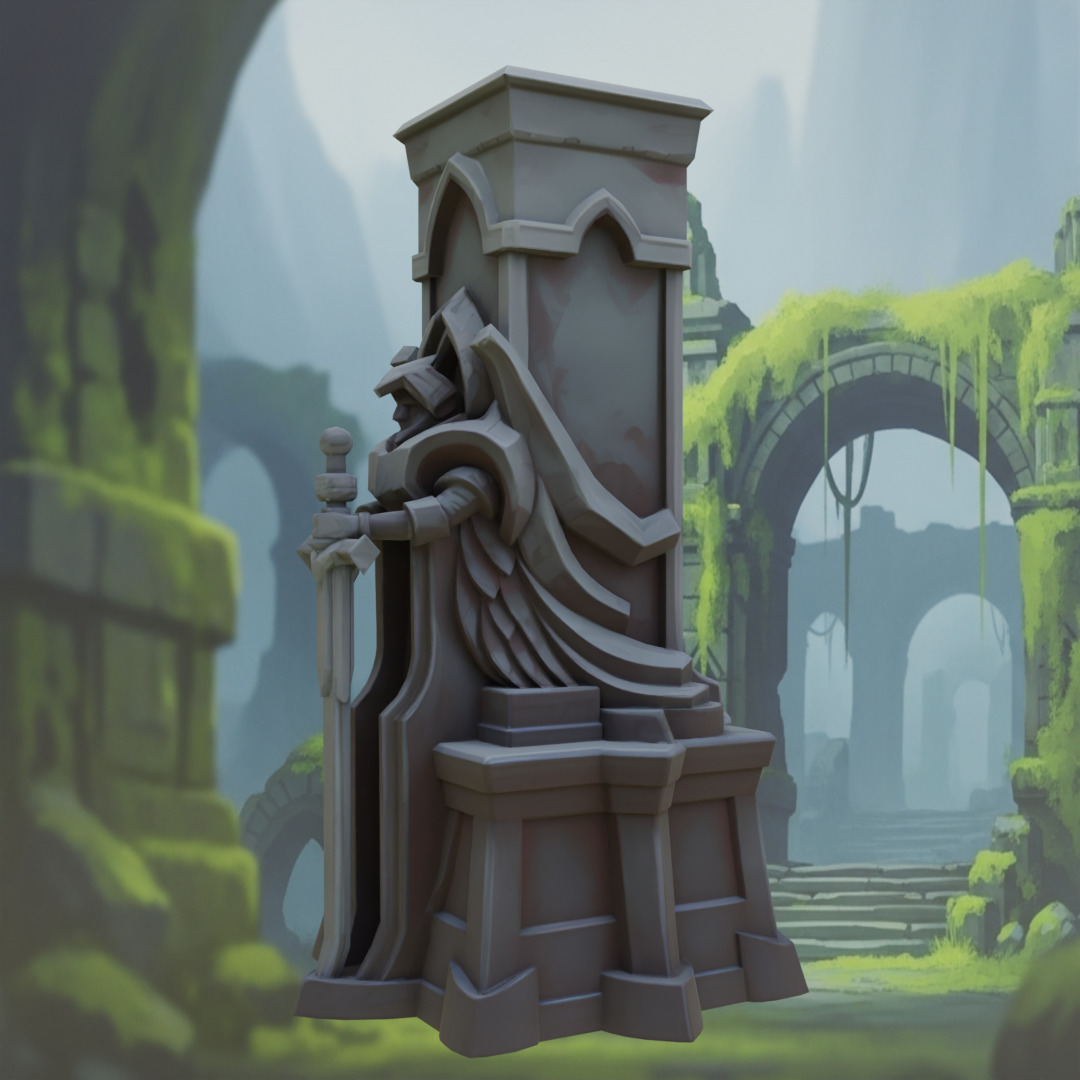 Stylized Fantasy Guardian Stone Statue Pillar Low-poly 3D model_7