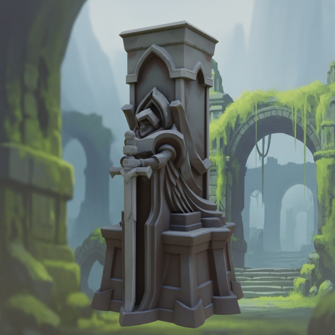 Stylized Fantasy Guardian Stone Statue Pillar Low-poly 3D model_6