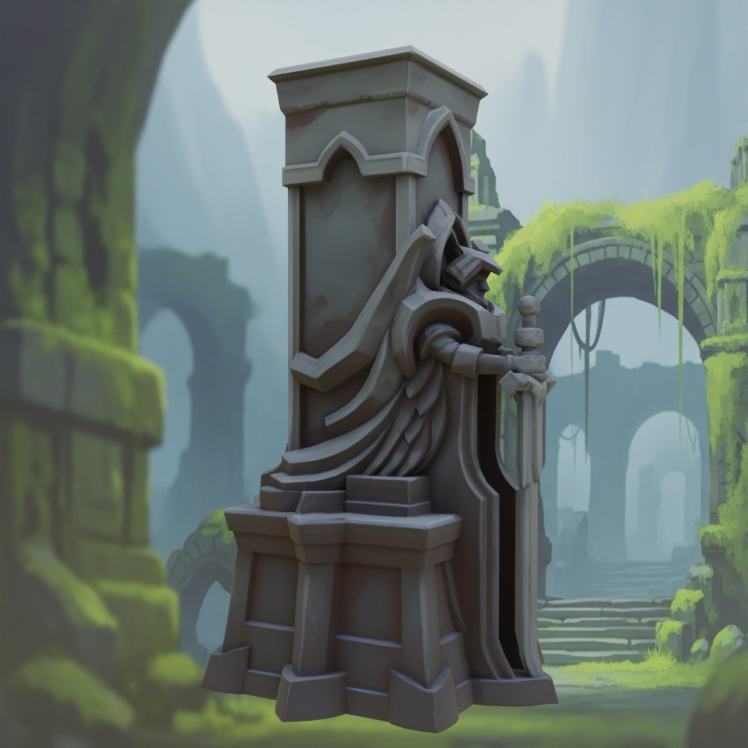 Stylized Fantasy Guardian Stone Statue Pillar Low-poly 3D model_3