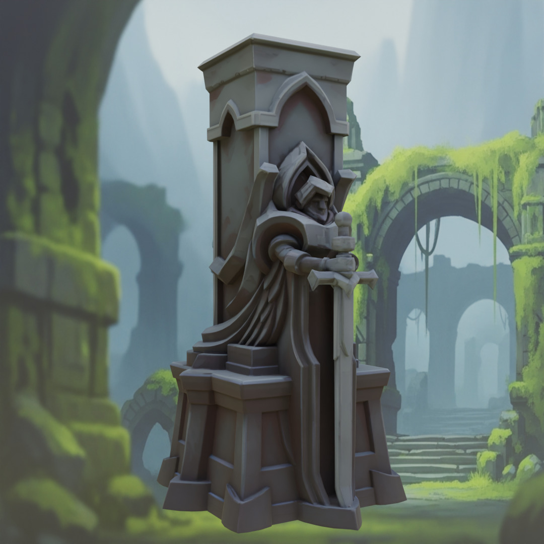 Stylized Fantasy Guardian Stone Statue Pillar Low-poly 3D model_4
