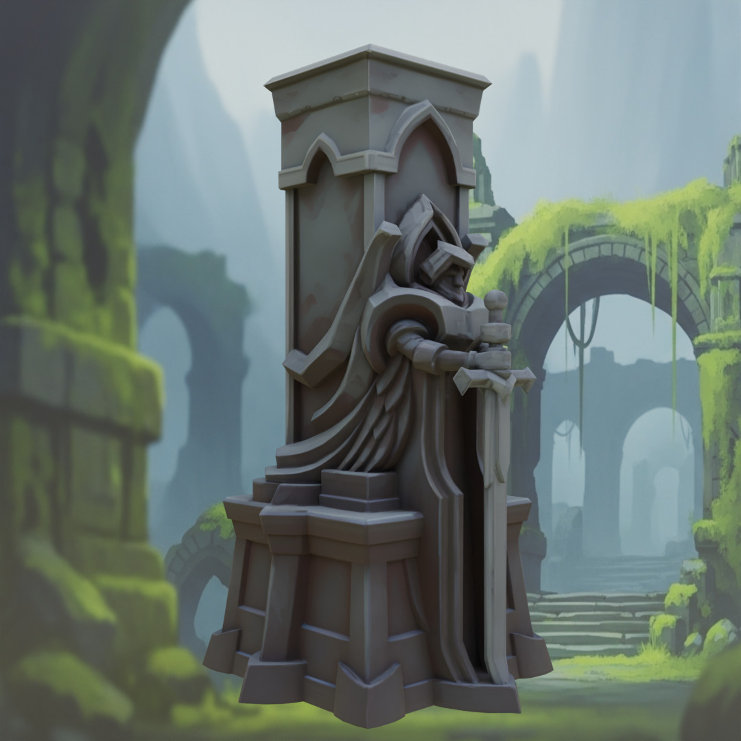 Stylized Fantasy Guardian Stone Statue Pillar Low-poly 3D model_1