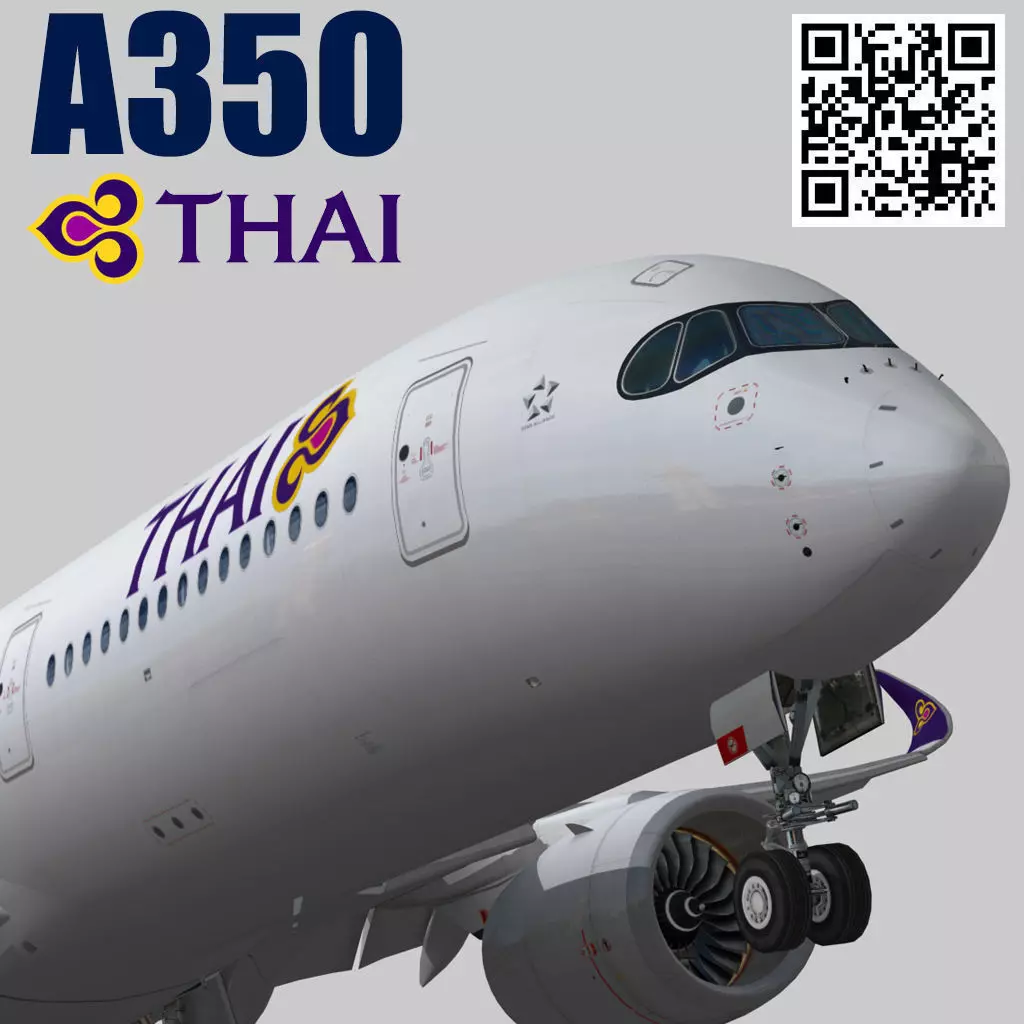 Airbus A350-900 XWB Thai Airways Low-poly 3D model_0