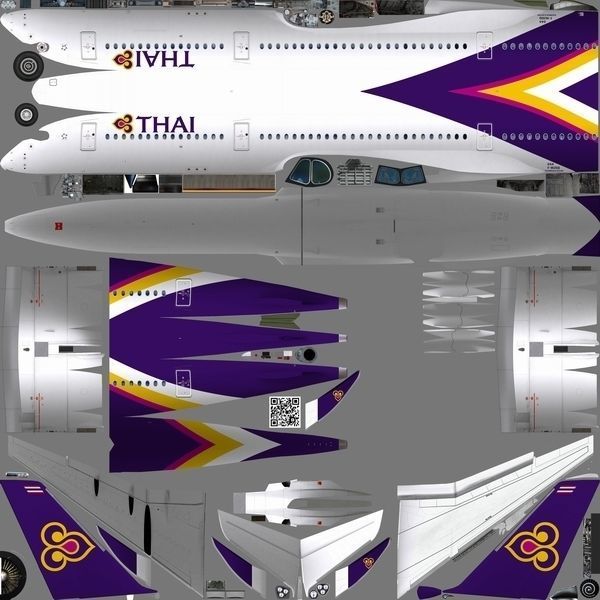 Airbus A350-900 XWB Thai Airways Low-poly 3D model_18