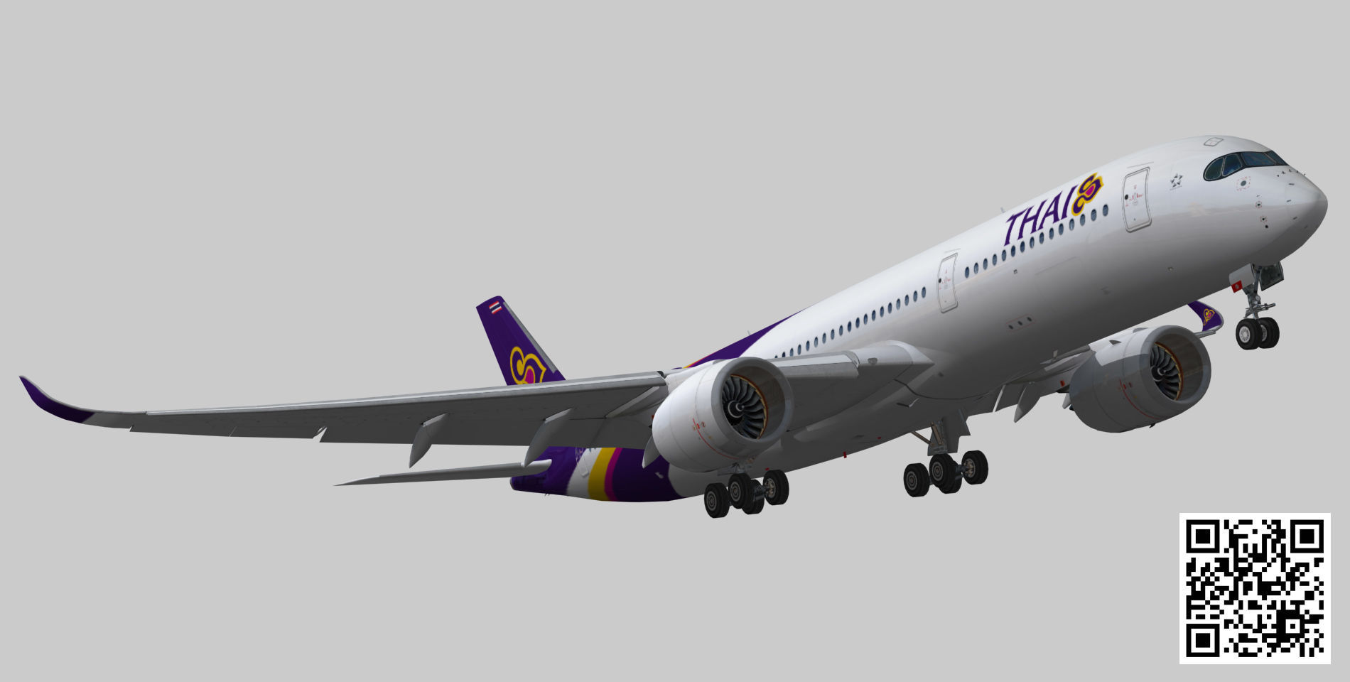 Airbus A350-900 XWB Thai Airways Low-poly 3D model_4
