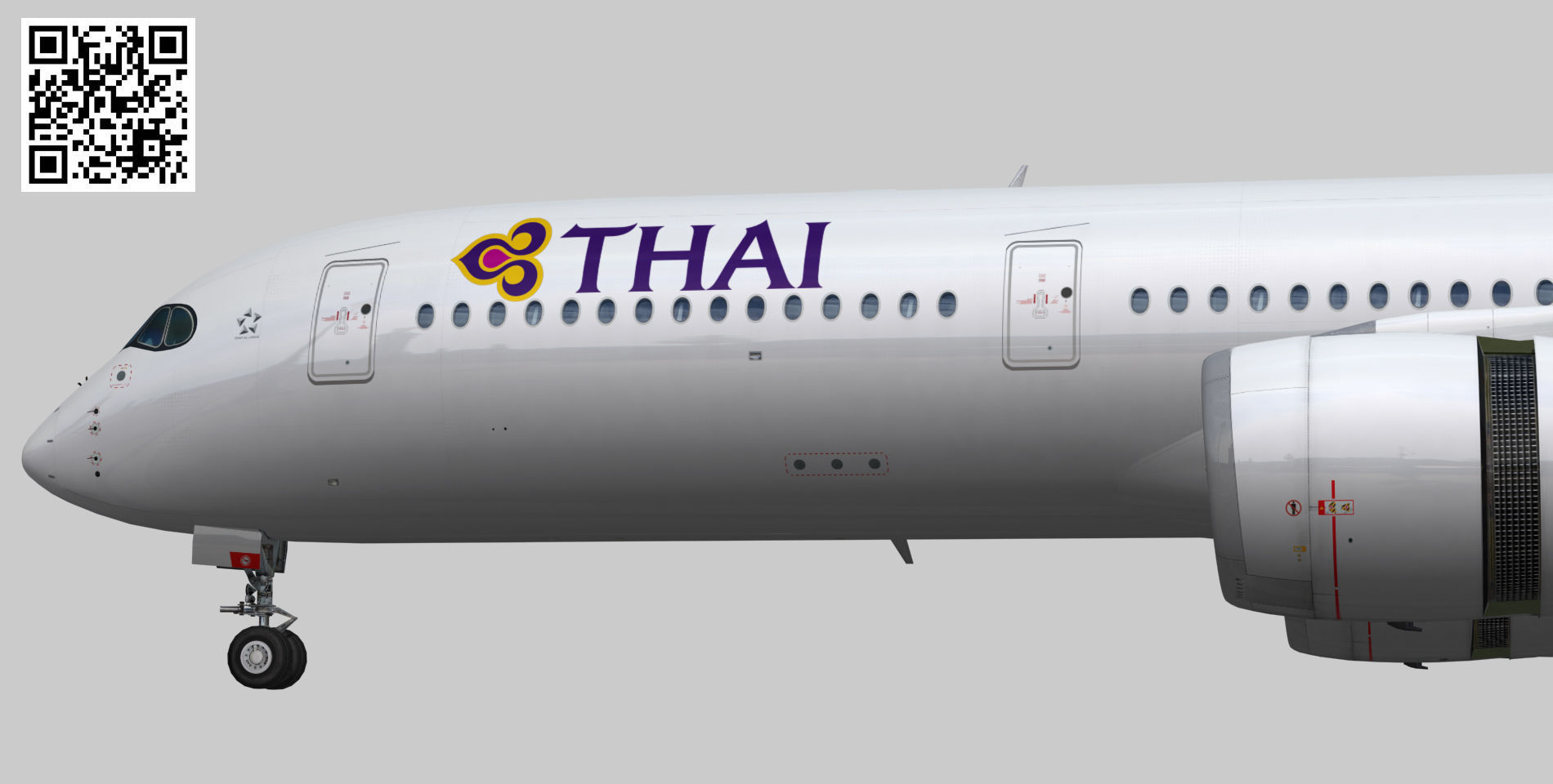 Airbus A350-900 XWB Thai Airways Low-poly 3D model_9
