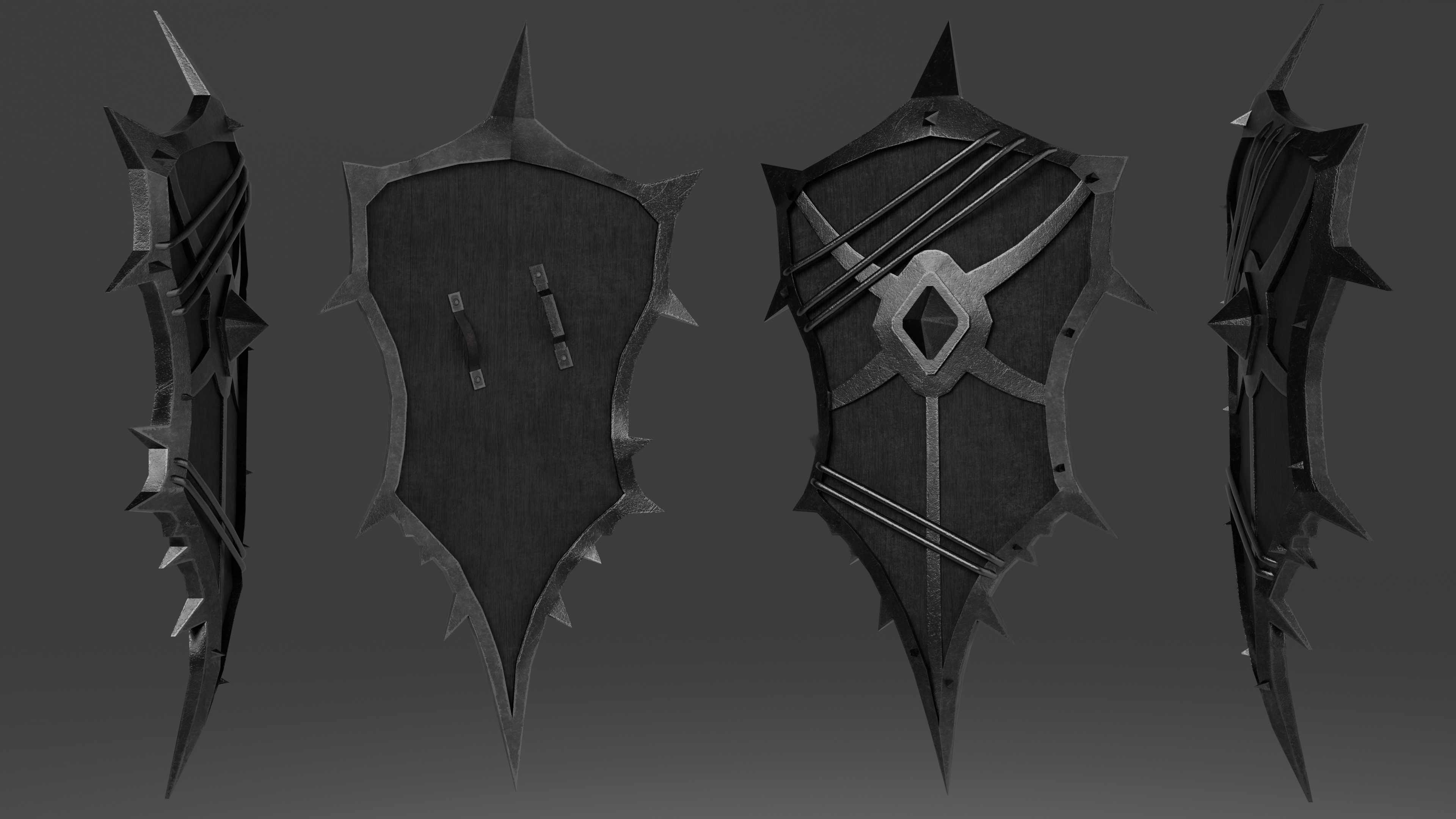 Shield with 4 different textures Low-poly 3D model_4