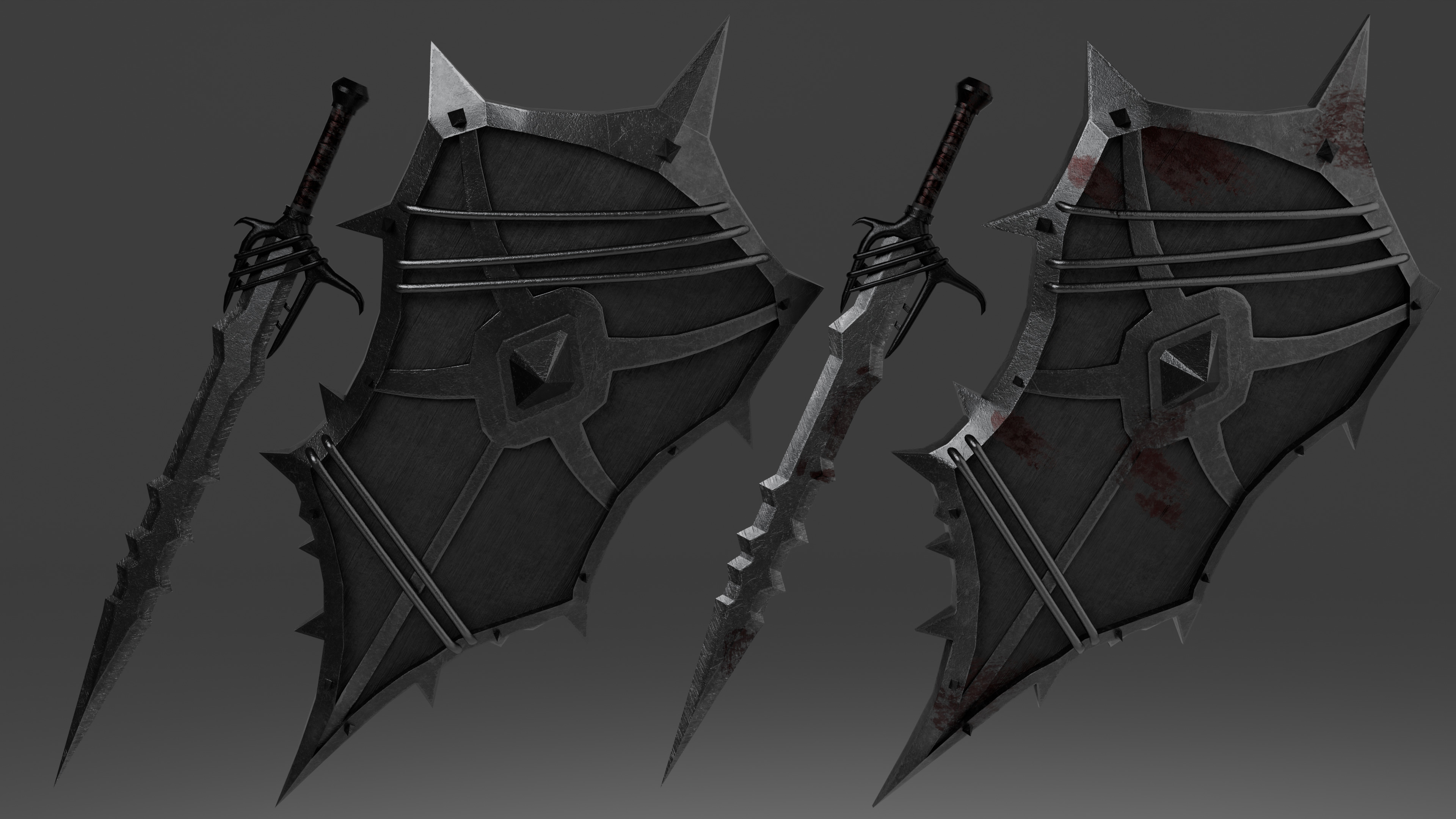Shield and sword with 4 different textures Low-poly 3D model 3D Model Collection_4